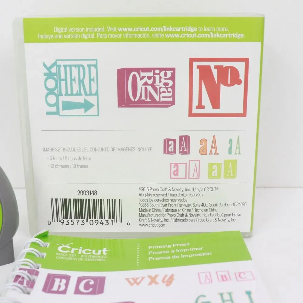 Cricut Printing Press Cartridge 2003148 5 Fonts 10 Phrases